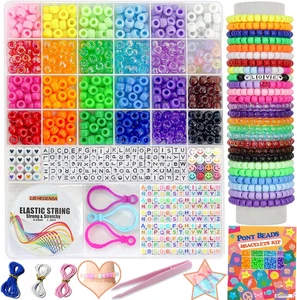 Pony Bulk Plastic Kandi Beads for Necklace Jewelry, Bracelets Making, Hair Braid - Picture 1 of 12