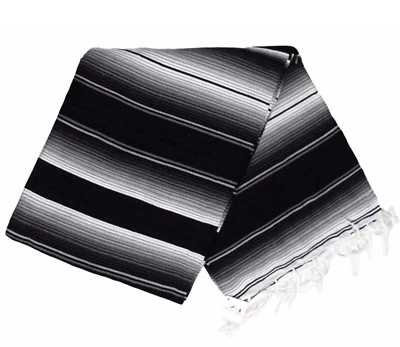 Black Mexican Blanket Traditional Serape Stripes Baja Southwest Blanket Throw XL - Image 1 of 2