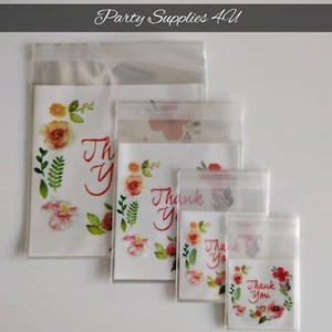 10 x Thank You Flower cello bags. Wedding/Favour/party/cookies/Gift/Candy/10cm - Picture 1 of 7