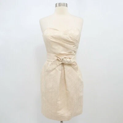 Shoshanna Sheath Dress Strapless Womens 6 Ivory Bow Ruched Silk Blend Wedding - Image 1 of 4