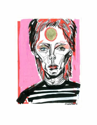 David Bowie RIP Ziggy Stardust Street Art Graffiti Sticker Drawing Priority Mail - Image 1 of 2