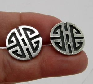 Gemelos Estate Vintage Elegantes Brillantes Hermosos Motivos Asiáticos de Plata de Ley - Imagen 1 de 2