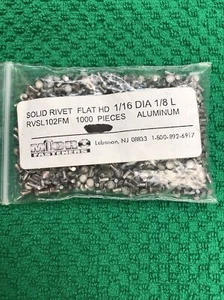 Micro Fasteners 1000 pieces Soild Rivet Flat HD 1/16 Dia, 1/8 L, RVSL102FM, Alum - Picture 1 of 6