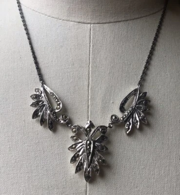 Vintage Silver Metal & Marcasite Necklace/Floral? Leaf Design/Dainty/Retro/60’s - Image 1 of 4