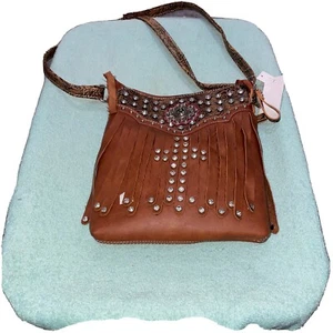 Brown Western Leather Fringe Front Adjustable Strap Shoulder Bag NWT - Picture 1 of 13