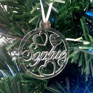 Round Personalised Name & Hearts Christmas Tree Decorations - Solid Colours - Imagen 1 de 3
