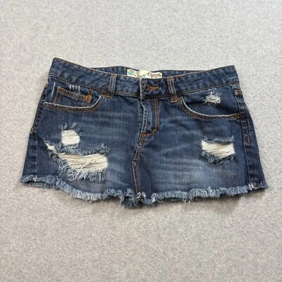 Micro mini-saia feminina jeans rosa celebridade 30x10 azul bainha crua desgastada Y2K - Imagem 1 de 4