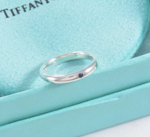 Size 5.5 Tiffany & Co Silver Elsa Peretti Blue Sapphire Stack Ring in Pouch Rare - Picture 1 of 8