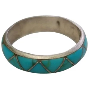 Cowboy Turquoise Southwest band Ring sterling silver Size 12 Vintage - Picture 1 of 19