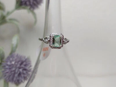 Зеленый топаз (созданный в лаборатории) размер 6 кольцо на двойной родия покрытием группы w подарочная коробка - Изображение 1 из 4