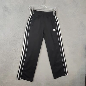 Adidas Track Pants Boys Medium 10 12 Black Joggers Workout Three Stripe Strait  - Picture 1 of 11