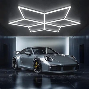 Weiß LED Hexagon Garage Lights 6500K Deckenleuchten für Werkstatt, Keller, Lager - Picture 1 of 41