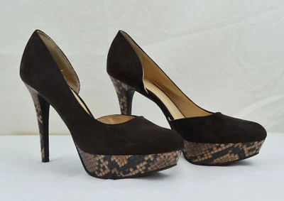 Nine West Platform Heels 9 1/2 M Dark Brown Faux Snake Skin & Suede Stiletto - Image 1 of 4