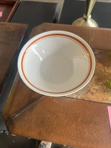 Vintage Stoneware Bowl Rare Coffee Color Rim Pattern - Picture 1 of 1