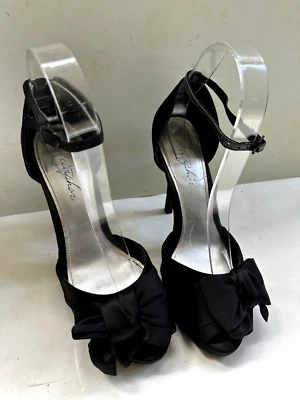 Метафора: черный бант с ремешками лодыжки каблуках с открытым носком туфли с пряжкой: размер 6,5 - Изображение 1 из 4