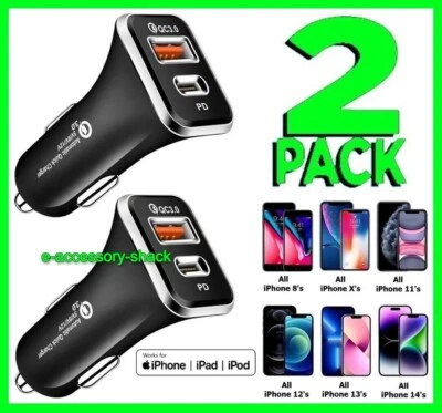 2 Pack Dual Port USB-C Fast Car Charger PD Adapter for iPhone Samsung Android - Image 1 of 2