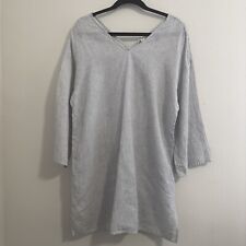 Eileen Fisher 100% Linen Size Small Petite Stripe V Neck White Gray Short Dress