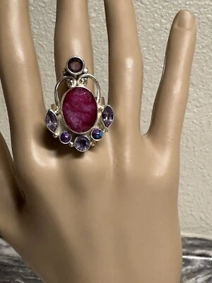 Silver Plated Unpolished Ruby Ring Size 8.5 Foto 1 de 3