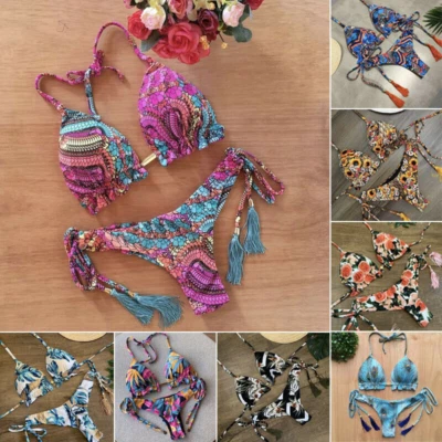 Conjunto de bikini triángulo floral brasileño para mujer Traje de baño Traje de baño Playa Traje de baño Foto 1 de 4