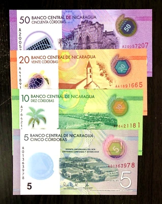 2014~19 NICARAGUA - SET OF 4 NOTES POLYMER 5, 10, 20, 50 CORDOBAS - UNC - EZSA3 - Image 1 of 2