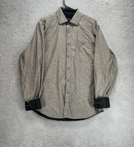 Bugatchi Uomo Shirt Men M Medium Gray Black Plain Button Down Flip Cuff D6 - Picture 1 of 7