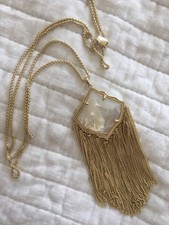 In Ivory / White Mother of Pearl Kendra Scott Kacey Long Gold Pendant Necklace