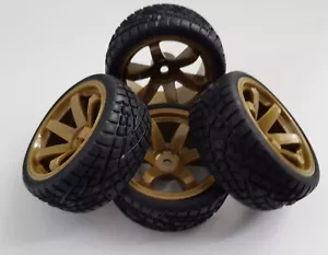 1/10 RC Car on road/touring/rally Wheels & Tyres x4 Gold - Picture 1 of 4