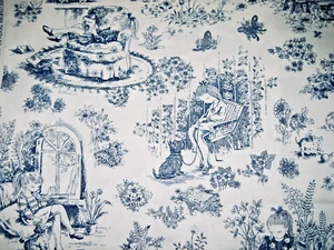 VTG Blue Toile Children w/ Florals by Faye Burgos for Marcus Brothers 22”X 22½” - Picture 1 of 9