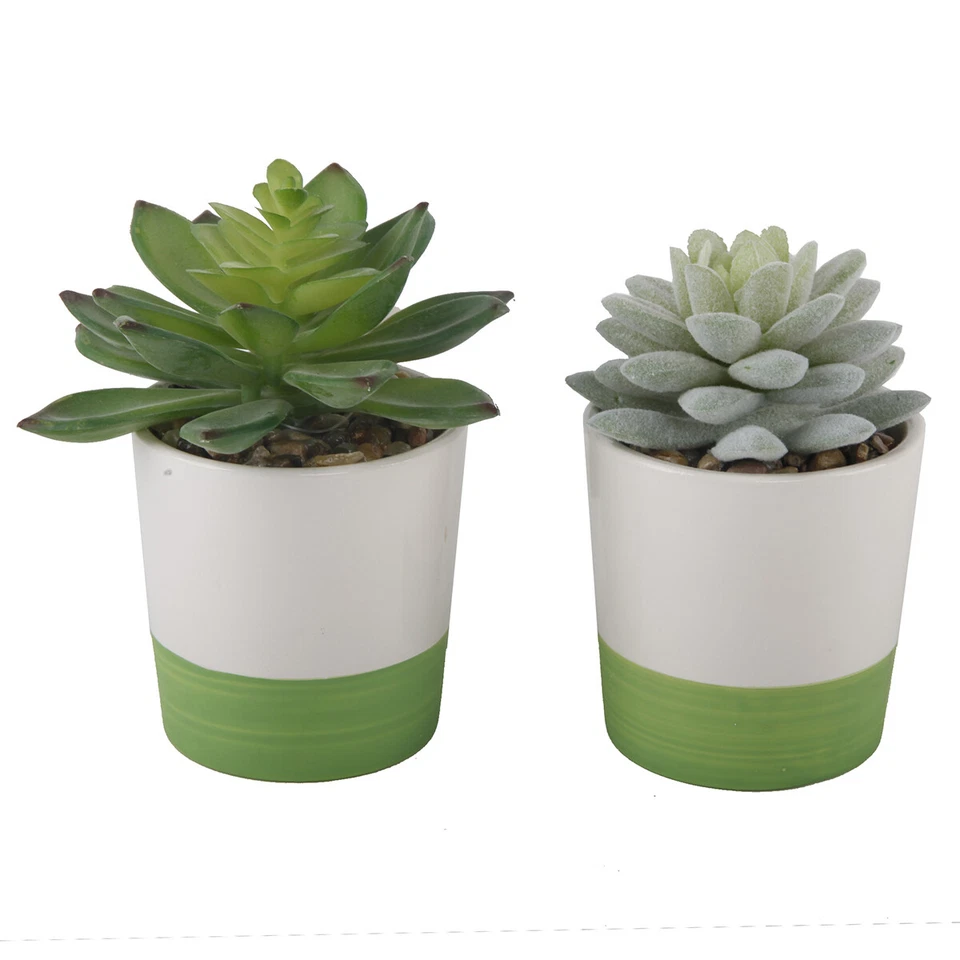 Planta Artificial Flora Bunda en Maceta Bloque de Color Cerámica 3 en 2 Tonos, Juego de 2 Foto 1 de 1