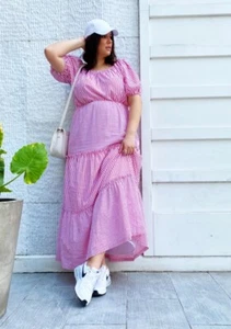 Draper James Women 3X Maxi Dress Red White Stripe Cotton Puff Sleeve Tiered NWT - Picture 1 of 16