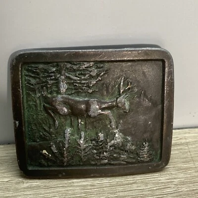 DE COLECCIÓN 1977 CIERVO BUCK IN FOREST INDIANA METAL ARTESANAL J97 HEBILLA DE CINTURÓN Foto 1 de 4