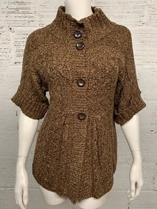 Christopher And Banks Brown Button Up Short Sleeve Size M Sweater - Picture 1 of 9