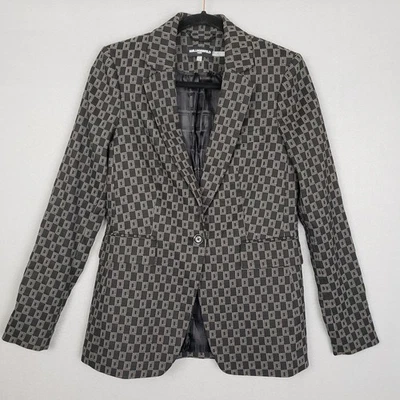 Jaqueta Blazer Karl Lagerfeld Paris Feminina Tamanho 2 Geométrica Xadrez Preta  - Imagem 1 de 4