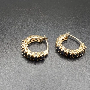 14K  YELLOW GOLD  WITH GEMS  HOOP EARRINGS J2 - Picture 1 of 7