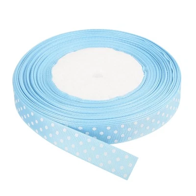 Grosgrain Ribbons 25 Yards 5/8 Inch Light Blue with White Dots Ribbon Bow - Image 1 of 4