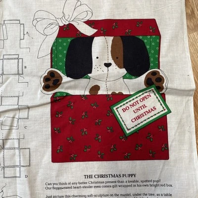 CHRISTMAS PUPPY Fabric Pattern VIP Cranston Print Works Cut & Sew Panel VTG - Image 1 of 3