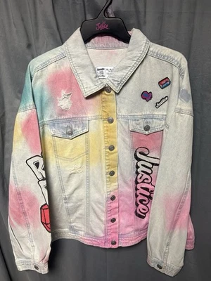 Jaqueta jeans Justice Girls Ring Pop Bazooka Collab nova com etiquetas GG Plus - Imagem 1 de 4