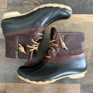 Sperry Duck Boots Women's Size 8, Brown Leather Rubber Zip & Lace Up - Picture 1 of 9