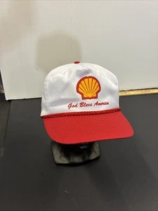 Vtg 90s Snapback Shell Gas Station God Bless America White Red Rope Hat Nissun - Picture 1 of 12