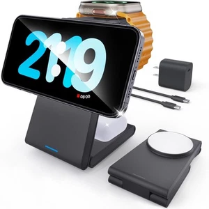 Foldable 3 in 1 Charging Station for Multiple Devices, Travel Wireless Charge... - Picture 1 of 6