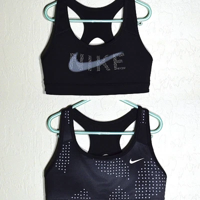 Nike Reversible Sports Bra Youth Womens Black White Racerback Non Padded Swoosh - Image 1 of 4
