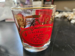 De colección MCM Jeannette Whisky Antiguo/Agrio Lowball Vidrio Rojo Dorado Rocas Rocas - Imagen 1 de 4