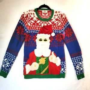 Holiday Time Unisex Christmas Sweater Sz S 34/36 Santa Claus Holding Gift Bag - Picture 1 of 12