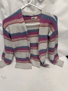 SO striped cardigan sweater with pockets pink blue white L 10/12 - Picture 1 of 3