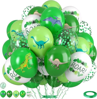Globos de dinosaurio, 12 pulgadas fruta lima verde oscuro blanco globos de confeti con di Foto 1 de 4