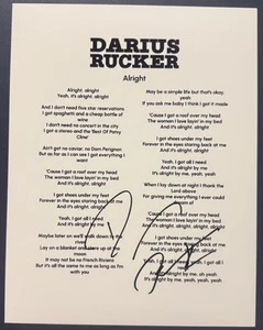 DARIUS RUCKER SIGNED LYRIC SHEET ALRIGHT COUNTRY SÄNGER AUTOGRAMM COA - Bild 1 von 2