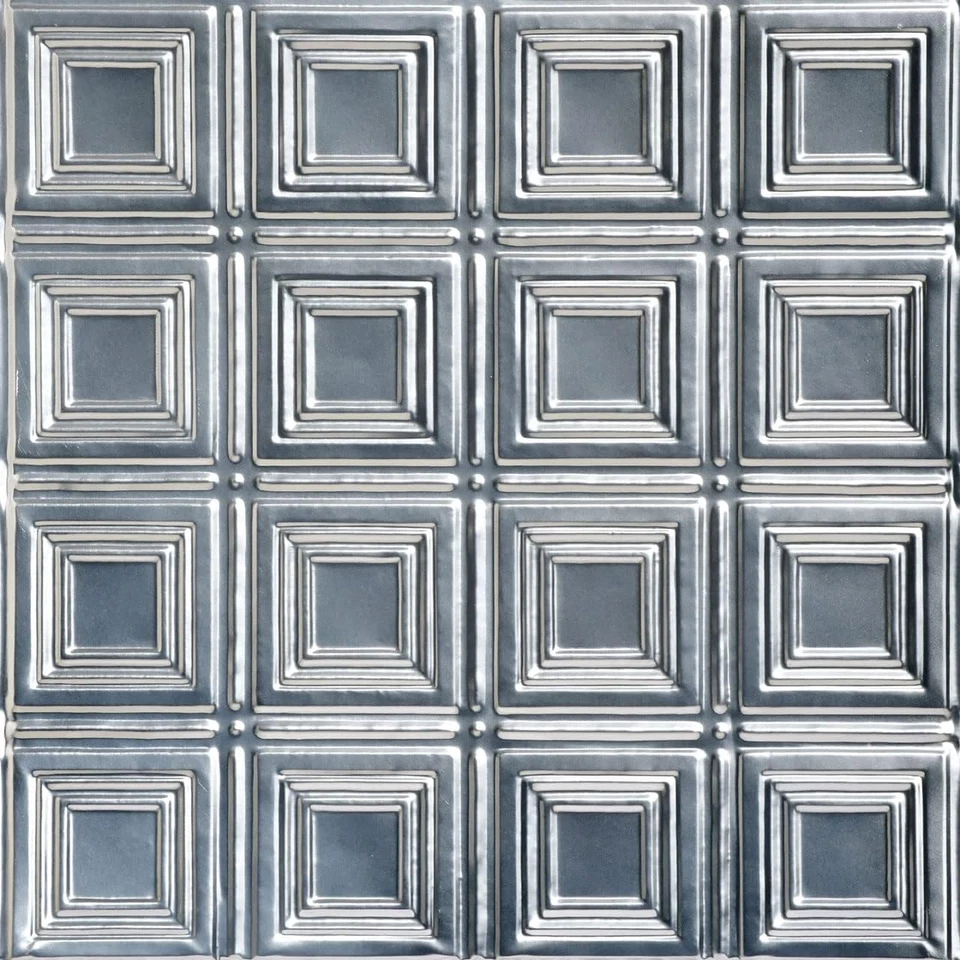 Azulejo de techo de estaño con clavos de metal estampado Sk204-Laq-24X24-N-12 (48 cuadrados) Pies), plata Foto 1 de 1