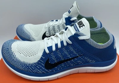 Nike Free Flyknit 4.0, White/Black-Military Blue, 631053-104, Men’s Size 12 - Image 1 of 4