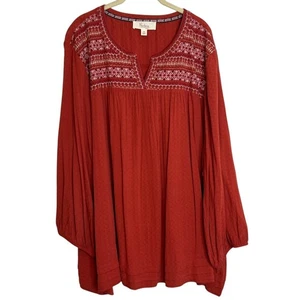 Nurture by Westbound Womens Tunic 3X Burnt Orange Embroidered Peasant Blouse - Picture 1 of 9