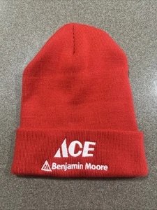 Ace Hardware Benjamin Moore Paint Red Beanie Winter Hat Adult Embroidered Logos - Picture 1 of 4